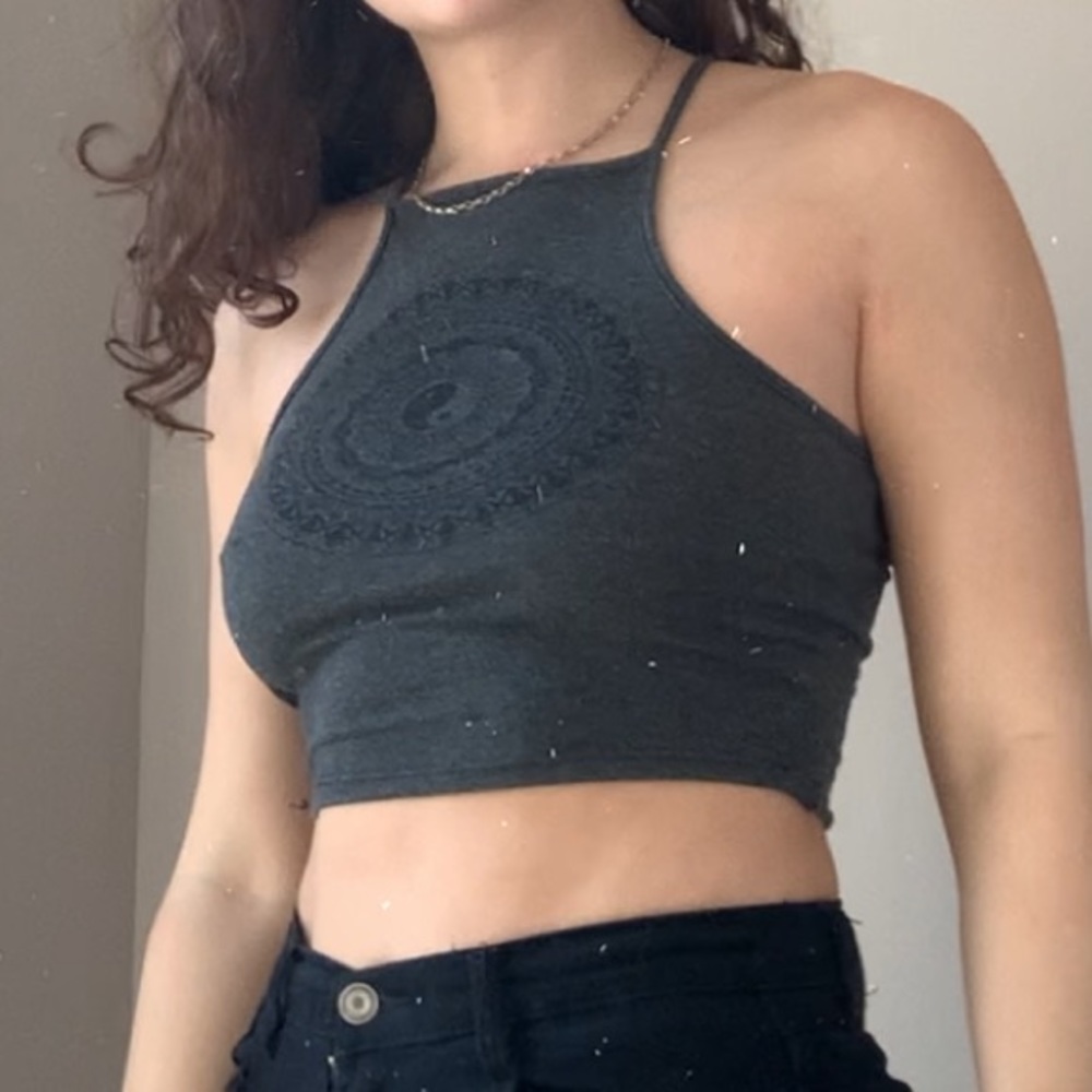 High neck print crop top